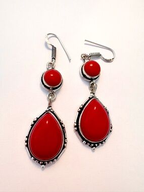 2 inch, 925 marked, Coral earrings.